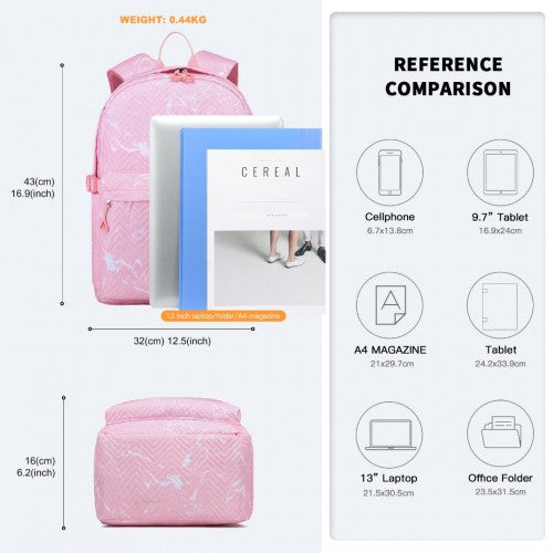 EQ2361 - Kono Water-Resistant School Backpack With Secure Laptop Compartment - Pink