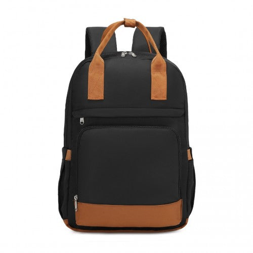 EQ2401 - Kono Multi-Compartment Laptop Backpack with Type-C USB Charging Port and Small Pouch for Daily Commute and Travel - Black And Brown