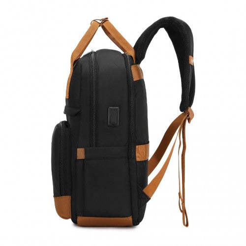 EQ2401 - Kono Multi-Compartment Laptop Backpack with Type-C USB Charging Port and Small Pouch for Daily Commute and Travel - Black And Brown