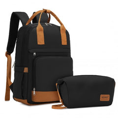 EQ2401 - Kono Multi-Compartment Laptop Backpack with Type-C USB Charging Port and Small Pouch for Daily Commute and Travel - Black And Brown