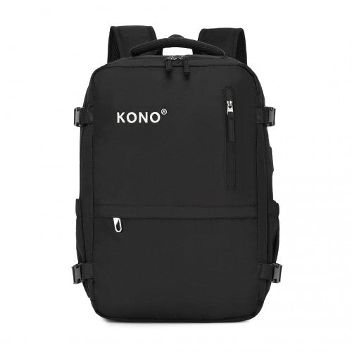 EQ2406 - Kono Ultimate Traveler's Backpack with Detachable Waist Pack and Integrated USB/Type-C Charging Ports - Black