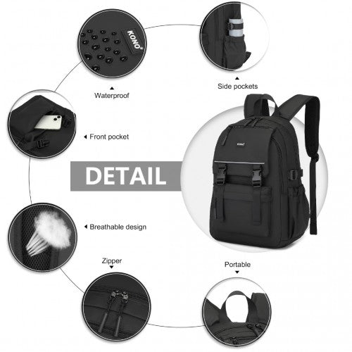 EQ2416 - Kono PVC Coated Urban Water-Resistant Backpack with Reflective Safety Straps and Multi-Compartment Design - Black