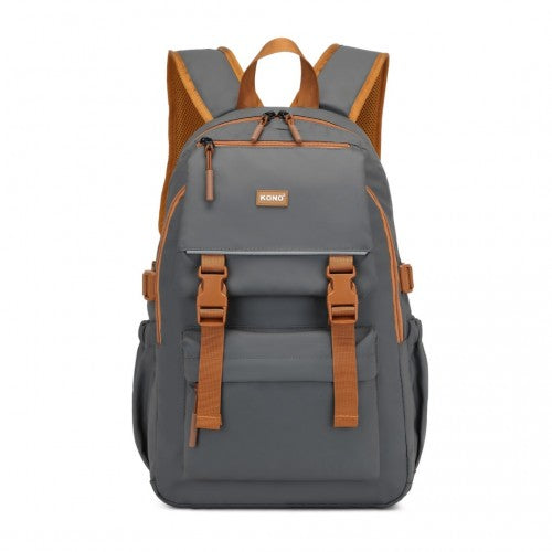 EQ2416 - Kono PVC Coated Urban Water-Resistant Backpack with Reflective Safety Straps and Multi-Compartment Design - Grey and Brown