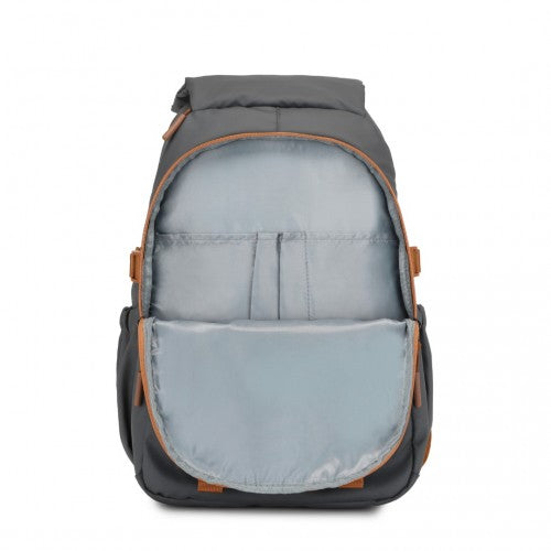 EQ2416 - Kono PVC Coated Urban Water-Resistant Backpack with Reflective Safety Straps and Multi-Compartment Design - Grey and Brown