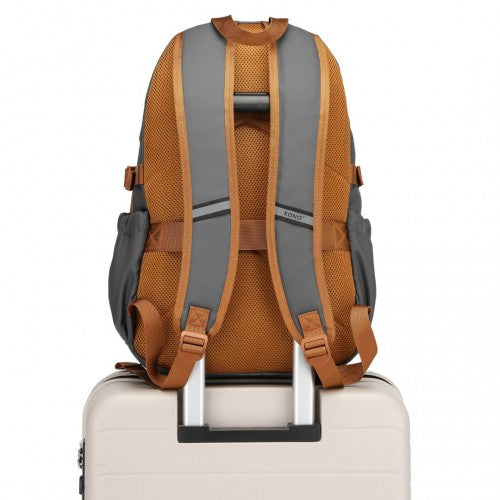 EQ2416 - Kono PVC Coated Urban Water-Resistant Backpack with Reflective Safety Straps and Multi-Compartment Design - Grey and Brown