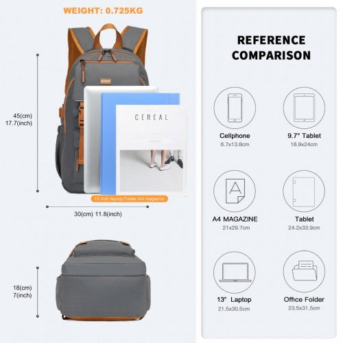 EQ2416 - Kono PVC Coated Urban Water-Resistant Backpack with Reflective Safety Straps and Multi-Compartment Design - Grey and Brown