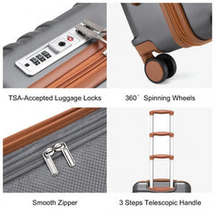 K2391L - British Traveller 20 Inch Durable Polycarbonate and ABS Hard Shell Suitcase With TSA Lock - Grey And Brown