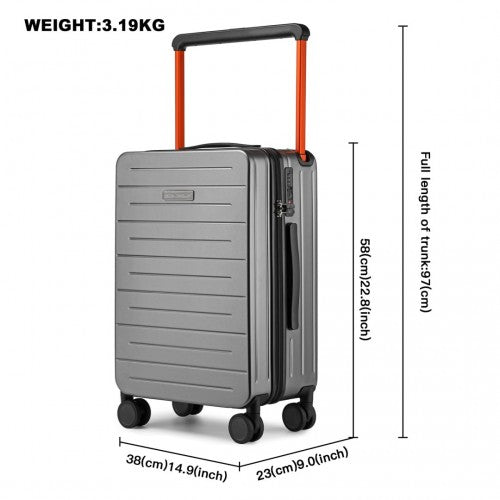 K2291L - British Traveller 20 Inch Wide Handle Hard Shell PC Luggage With TSA Lock - Grey