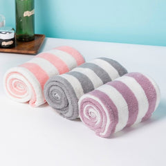 Hair Turban-2 - Absorbent Microfibre Coarse Stripe Hair Towel with Button Design -3 Pcs Pack