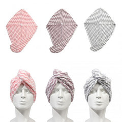 Hair Turban-3 - Absorbent Microfibre Wavy Pattern Hair Towel with Button Design -3 Pcs Pack