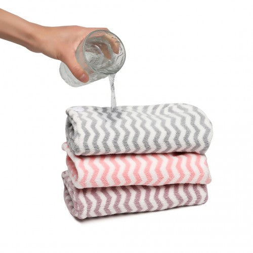 Hair Turban-3 - Absorbent Microfibre Wavy Pattern Hair Towel with Button Design -3 Pcs Pack