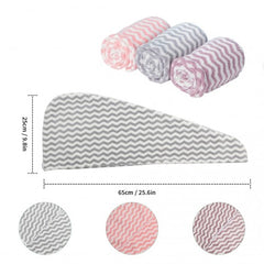 Hair Turban-3 - Absorbent Microfibre Wavy Pattern Hair Towel with Button Design -3 Pcs Pack