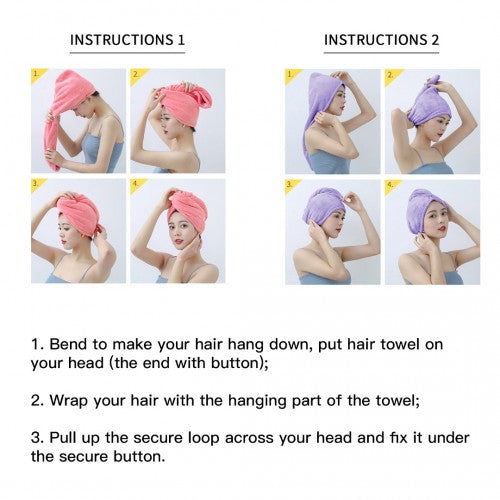 Hair Turban-2 - Absorbent Microfibre Coarse Stripe Hair Towel with Button Design -3 Pcs Pack