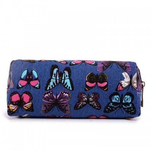 PC-B - Miss Lulu Canvas Pencil Case Butterfly Navy