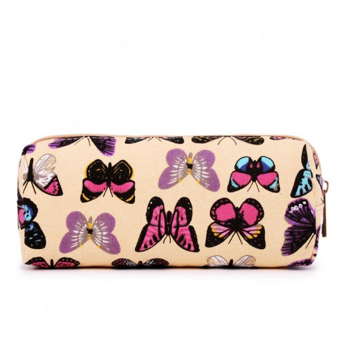 PC-B - Miss Lulu Canvas Pencil Case Butterfly Beige