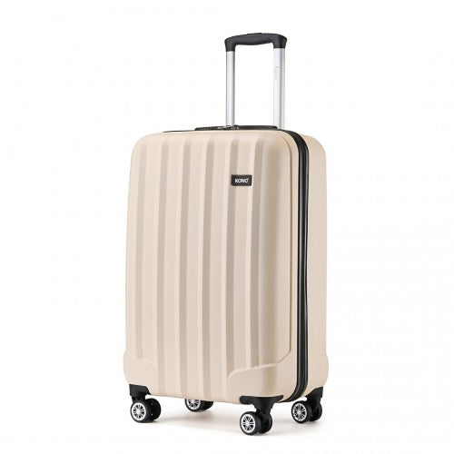 K1773-1L - Kono 19 Inch Cabin Size ABS Hard Shell Luggage with Vertical Stripes - Ideal for Carry-On - Beige