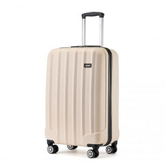 K1773-1L - Kono 19 Inch Cabin Size ABS Hard Shell Luggage with Vertical Stripes - Ideal for Carry-On - Beige