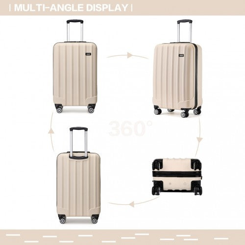 K1773-1L - Kono 19 Inch Cabin Size ABS Hard Shell Luggage with Vertical Stripes - Ideal for Carry-On - Beige