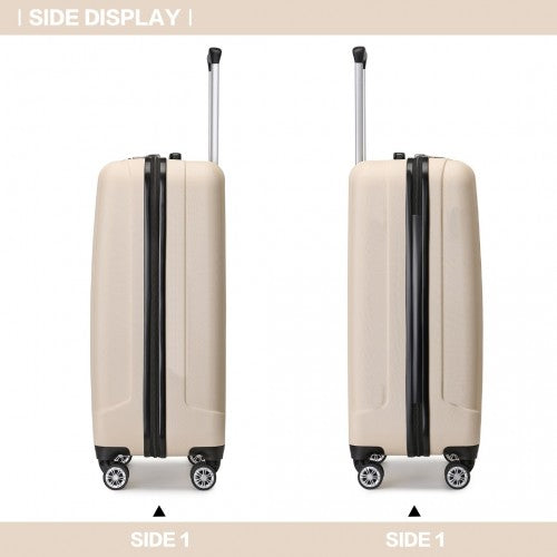 K1773-1L - Kono 19 Inch Cabin Size ABS Hard Shell Luggage with Vertical Stripes - Ideal for Carry-On - Beige