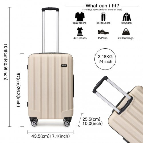 K1773-1L - Kono 19/24/28 Inch 3 Piece Set Striped ABS Hard Shell Luggage with 360-Degree Spinner Wheels - Beige