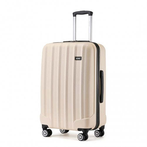 K1773-1L - Kono 24 Inch Striped ABS Hard Shell Luggage with 360-Degree Spinner Wheels - Beige