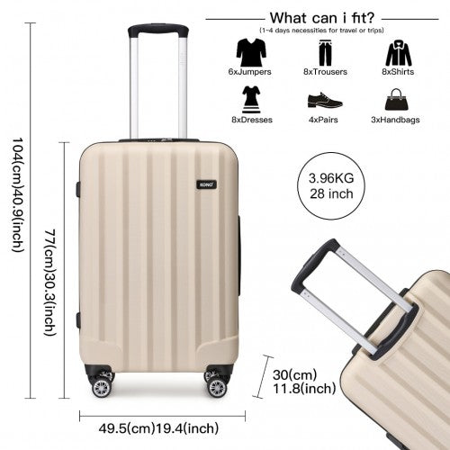 K1773-1L - Kono 19/24/28 Inch 3 Piece Set Striped ABS Hard Shell Luggage with 360-Degree Spinner Wheels - Beige