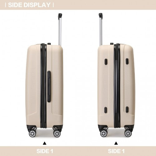 K1773-1L - Kono 19/24/28 Inch 3 Piece Set Striped ABS Hard Shell Luggage with 360-Degree Spinner Wheels - Beige