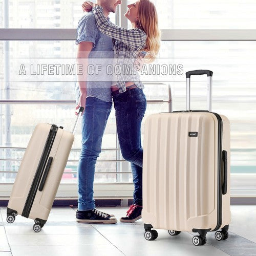 K1773-1L - Kono 19/24/28 Inch 3 Piece Set Striped ABS Hard Shell Luggage with 360-Degree Spinner Wheels - Beige