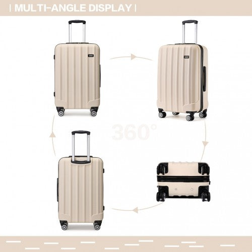 K1773-1L - Kono 19/24/28 Inch 3 Piece Set Striped ABS Hard Shell Luggage with 360-Degree Spinner Wheels - Beige