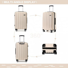 K1773-1L - Kono 19/24/28 Inch 3 Piece Set Striped ABS Hard Shell Luggage with 360-Degree Spinner Wheels - Beige