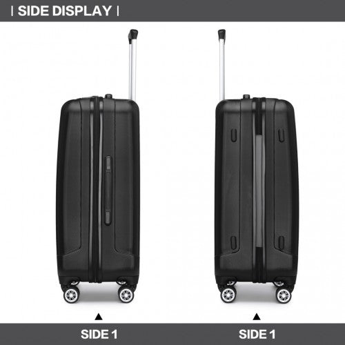 K1773-1L - Kono 24 Inch Striped ABS Hard Shell Luggage with 360-Degree Spinner Wheels - Black