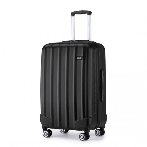 K1773-1L - Kono 28 Inch Striped ABS Hard Shell Luggage with 360-Degree Spinner Wheels - Black