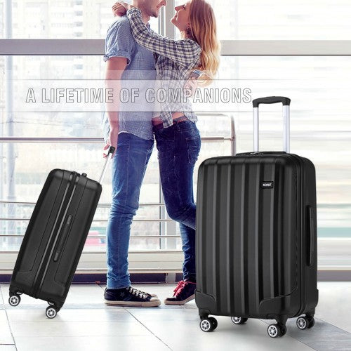 K1773-1L - Kono 24 Inch Striped ABS Hard Shell Luggage with 360-Degree Spinner Wheels - Black