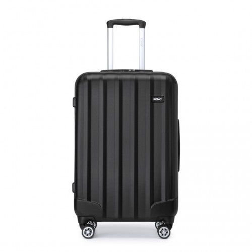 K1773-1L - Kono 24 Inch Striped ABS Hard Shell Luggage with 360-Degree Spinner Wheels - Black