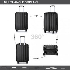 K1773-1L - Kono 19/24/28 Inch 3 Piece Set Striped ABS Hard Shell Luggage with 360-Degree Spinner Wheels - Black