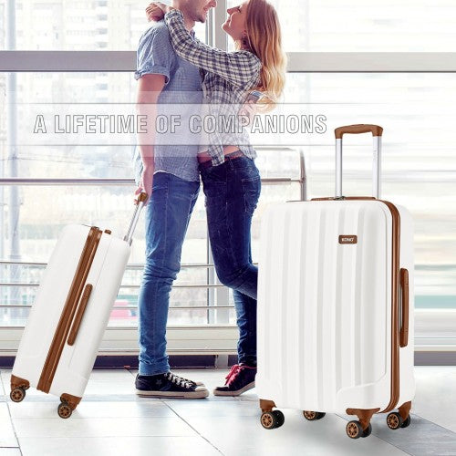 K1773-1L - Kono 24 Inch Striped ABS Hard Shell Luggage with 360-Degree Spinner Wheels - Cream