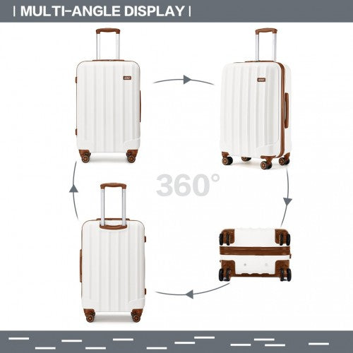 K1773-1L - Kono 28 Inch Striped ABS Hard Shell Luggage with 360-Degree Spinner Wheels - Cream