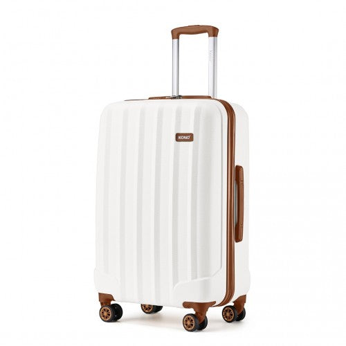 K1773-1L - Kono 24 Inch Striped ABS Hard Shell Luggage with 360-Degree Spinner Wheels - Cream