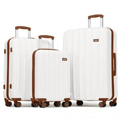 K1773-1L - Kono 19/24/28 Inch 3 Piece Set Striped ABS Hard Shell Luggage with 360-Degree Spinner Wheels - Cream