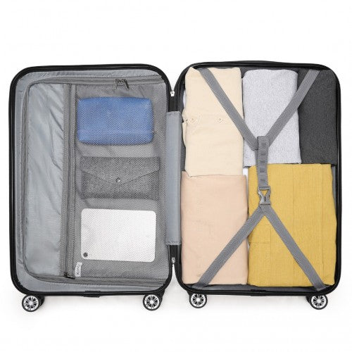 K1773-1L - Kono 19 Inch Cabin Size ABS Hard Shell Luggage with Vertical Stripes - Ideal for Carry-On - Grey