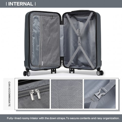 K1773-1L - Kono 19 Inch Cabin Size ABS Hard Shell Luggage with Vertical Stripes - Ideal for Carry-On - Grey