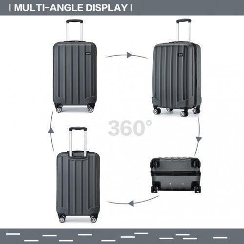 K1773-1L - Kono 19 Inch Cabin Size ABS Hard Shell Luggage with Vertical Stripes - Ideal for Carry-On - Grey