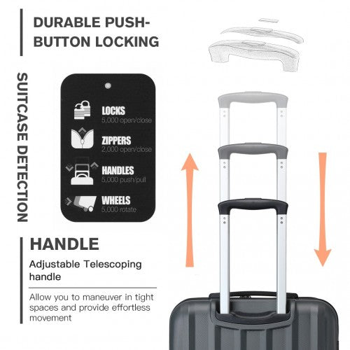 K1773-1L - Kono 19 Inch Cabin Size ABS Hard Shell Luggage with Vertical Stripes - Ideal for Carry-On - Grey