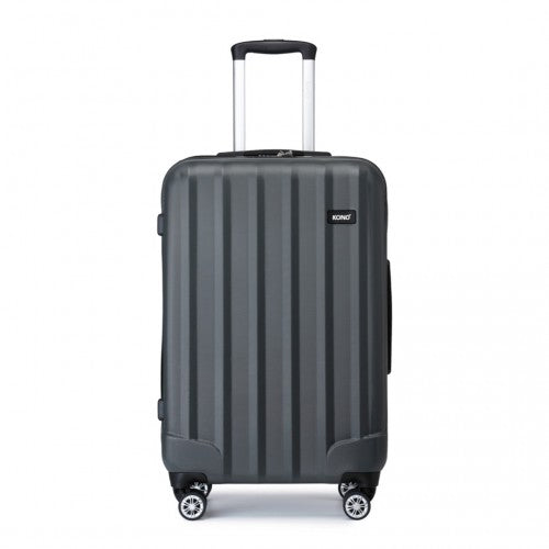 K1773-1L - Kono 24 Inch Striped ABS Hard Shell Luggage with 360-Degree Spinner Wheels - Grey