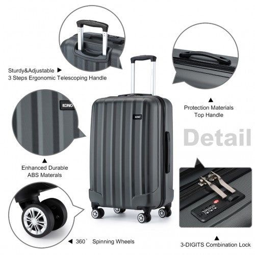 K1773-1L - Kono 24 Inch Striped ABS Hard Shell Luggage with 360-Degree Spinner Wheels - Grey