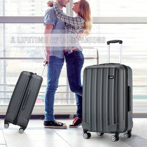 K1773-1L - Kono 24 Inch Striped ABS Hard Shell Luggage with 360-Degree Spinner Wheels - Grey