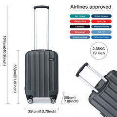 K1773-1L - Kono 19/24/28 Inch 3 Piece Set Striped ABS Hard Shell Luggage with 360-Degree Spinner Wheels - Grey