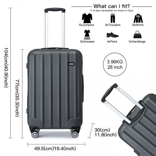 K1773-1L - Kono 19/24/28 Inch 3 Piece Set Striped ABS Hard Shell Luggage with 360-Degree Spinner Wheels - Grey