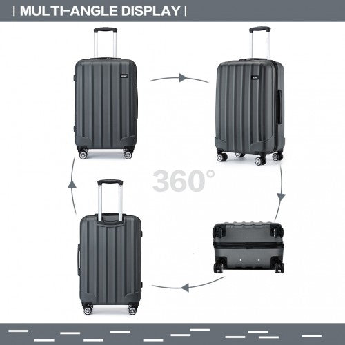 K1773-1L - Kono 19/24/28 Inch 3 Piece Set Striped ABS Hard Shell Luggage with 360-Degree Spinner Wheels - Grey