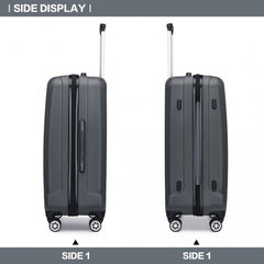 K1773-1L - Kono 19/24/28 Inch 3 Piece Set Striped ABS Hard Shell Luggage with 360-Degree Spinner Wheels - Grey